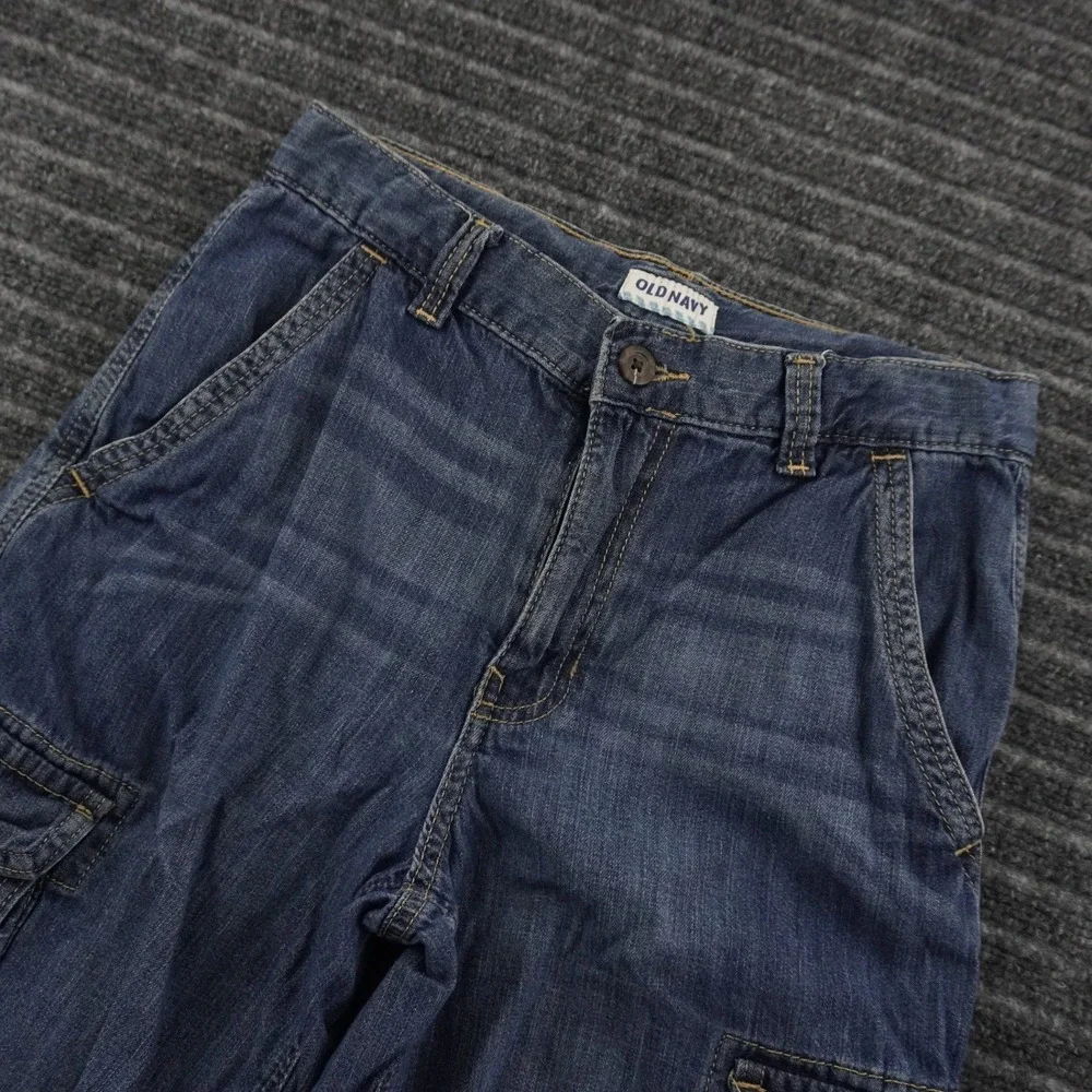Old‎ Navy Cargo Shorts Boys 18 Blue Denim Medium Wash Adjustable Waist Utility